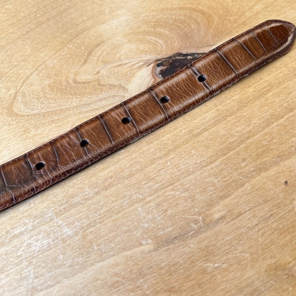 LEATHER BELT WOMENS BROWN CROC EMBOSSED WESTERN BOHO VTG INSPIRED INTRICATE - Picture 7 of 11